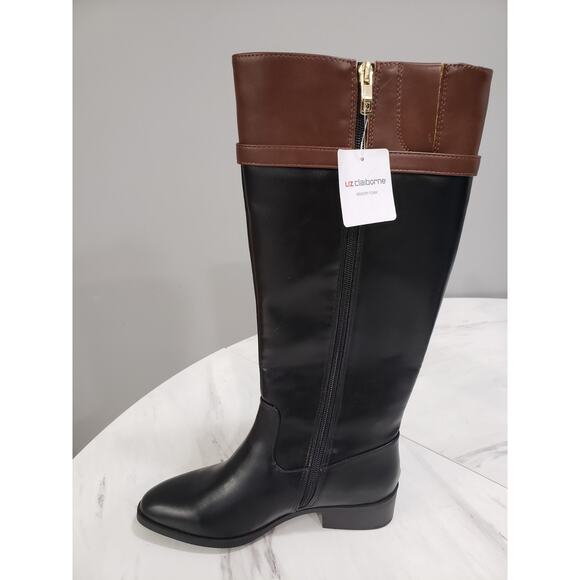NEW SIZE 7 Liz Claiborne Riding Boot Knee High Heel Black Brown Gold Old Money - Picture 4 of 7